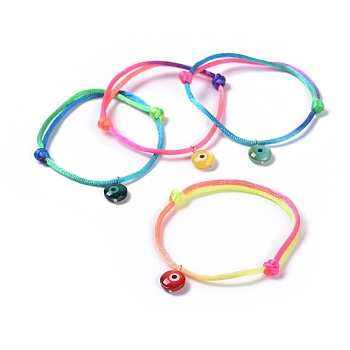 Adjustable Nylon Cord Bracelets, with Freshwater Shell Beads, Evil Eye, Mixed Color, 1-5/8 inch~3-3/8 inch(4~8.5cm)