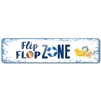 Vintage Metal Tin Sign, Flip flop Zone, Iron Wall Decor for Bars, Restaurants, Cafes Pubs, Rectangle, 10x40x0.03cm