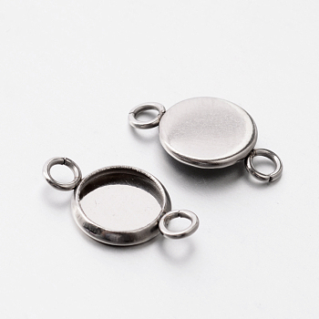 Flat Round 304 Stainless Steel Cabochon Connector Settings, Plain Edge Bezel Cups, Stainless Steel Color, Tray: 8mm, 17x10x1.8mm, Hole: 2mm