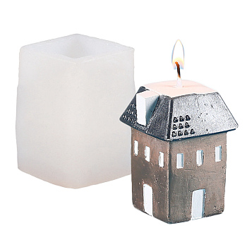 Christmas Theme DIY House Candle Silicone Molds, for Scented Candle Making, White, 68x55x50mm, Inner Diameter: 32x33mm