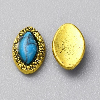 Zinc Alloy Cabochons, with Plastic Beads, Nail Art Decoration Accessories for Women,  Antique Golden, Horse Eye, 9x5.5x2mm