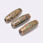 Tibetan Style 9-Eye dZi Beads , Natural Agate Beads, Dyed & Heated, Rice, Olive Drab, 29~30x9~11mm, Hole: 2.0~2.8mm(TDZI-G009-F04)