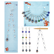 Knitting Row Counter Chains & Locking Stitch Markers Kits, with Resin & Lampwork Evil Eye, Alloy Hamsa Hand , Mixed Color, 2.8~26cm, 13pcs/set(HJEW-AB00490)