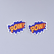 Computerized Embroidery Cloth Iron on/Sew on Patches, Appliques, Costume Accessories, Word POW, Colorful, 36x50x1.5mm(FIND-T030-221)