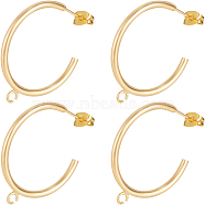 16Pcs Brass Ring Stud Earring Findings, Half Hoop Earrings Findings with Horizontal Loops, with 16Pcs Friction Ear Nuts, Real 18K Gold Plated, 32.5x29x2mm, Hole: 2mm, pin: 0.7mm(KK-BBC0011-99)