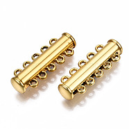 5-Strands Brass Magnetic Slide Lock Clasps, 10-Hole, Tube, Golden, 28.5x10.5x6.5mm, Hole: 1.5mm(KK-Q740-18G)