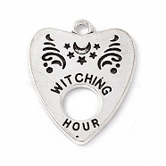 Tibetan Style Alloy Pendants, Antique Silver, Heart with Word Witching Hour, Moon Pattern, 27.5x23x1.4mm, Hole: 2.4mm(X-FIND-A021-01B-AS)