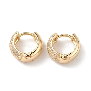 Cubic Zirconia Hoop Earrings, Real 16K Gold Plated Brass Jewelry for Women, Clear, 14.5x6mm, Pin: 1mm(EJEW-M216-01C)