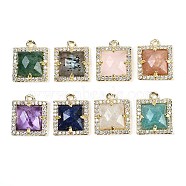 Natural Mixed Gemstone Faceted Square Charms, Rack Plating Brass Micro Pave Clear Cubic Zirconia Charms, Golden, 13.5x11.5x4.5mm, Hole: 1.4mm(G-I375-06G)