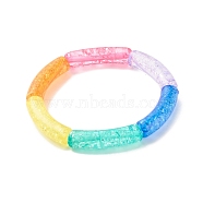 Jelly Color Acrylic Curved Tube Beaded Stretch Bracelet, Chunky Bracelet for Women, Colorful, Inner Diameter: 2-1/8 inch(5.3cm)(BJEW-JB07950)