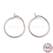 Rhodium Plated 925 Sterling Silver Hoop Earring Findings, Wire Beading Hoop, Wine Glass Charm Rings, with S925 Stamp, Real Platinum Plated, 14x0.7~3mm(STER-Q188-01A-P)