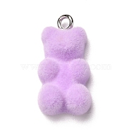 Flocky Resin Pendants, with Iron Finding, Bear, Lilac, 22x11x7mm, Hole: 2mm(RESI-D052-01B)