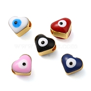 Golden Tone Brass Enamel Beads, Cadmium Free & Lead Free, Long-Lasting Plated, Heart with Evil Eye, Mixed Color, 6x7x6mm, Hole: 2mm(KK-E048-04G)