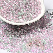 Transparent Glass Round Seed Beads, Inside Colours, Round, Honeydew, 6/0, 4x3mm, Hole: 1.2mm, about 7258pcs/pound(SEED-B001-05A-32)