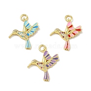Brass Micro Pave Cubic Zirconia Pendants, with Enamel and Jump Ring, Real 18K Gold Plated, Lead Free & Cadmium Free & Nickel Free, Birds, Mixed Color, 27x24x3mm(KK-A163-01G)