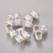 Enamel Alloy European Beads, Cadmium Free & Lead Free, Large Hole Column Beads, Silver Plated, White, White, 8.5x7mm, Hole: 5mm(EA8640-4S)