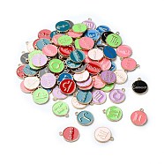 (Defective Closeout Sale)Alloy Enamel Pendants, Cadmium Free & Lead Free, Flat Round with Random Constellation, Mixed Color, 15x12.5x1.8mm, Hole: 1.6mm(ENAM-XCP0001-41A-G)