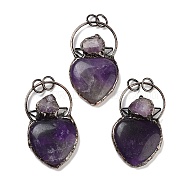 Natural Amethyst& Amethyst Big Pendants, Brass Heart Charms with Jump Rings, Red Copper, 55~57x32~33x9~11mm, Hole: 6.6mm(G-A221-04D)