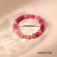 Natural Cherry Bloom Agate Round Beaded Stretch Bracelets for Women, Inner Diameter: 1/4 inch(0.55cm)~1/4 inch(0.65cm)(JG7609)