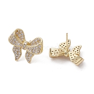 Bowknot Brass Stud Earrings, with Clear Cubic Zirconia, Long-Lasting Plated, Lead Free & Cadmium Free, Real 18K Gold Plated, 16.5x19.5mm(EJEW-M245-05G)