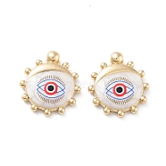 Rack Plating Alloy Enamel Pendants, with Resin, Sun with Evil Eye Charm, Cadmium Free & Nickel Free & Lead Free, Golden, Dodger Blue, 20.5x18.5x4mm, Hole: 1.6mm(FIND-C050-14G-04)