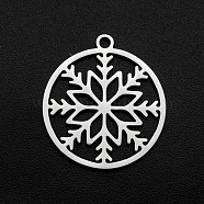 Christmas 201 Stainless Steel Pendants, Laser Cut, Ring with Snowflake, Stainless Steel Color, 22x20x1mm, Hole: 1.6mm(STAS-R111-JA693)