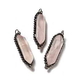 Natural Rose Quartz Big Pendants, Faceted Bullet Charms, with Antique Silver Tone Brass Chain and Stannum, Lead Free & Cadmium Free, 52~57x17~17.5x13~13.5mm, Hole: 4mm(G-F731-05F)