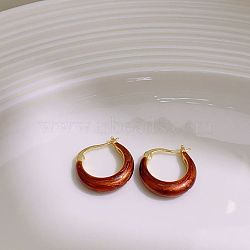 Brass Enamel Hoop Earrings, Caramel Amber Style, Real 14K Gold Plated, 4.5x18mm(EJEW-B120-01G-06)