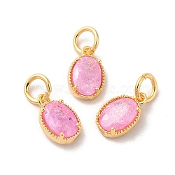 Real 18K Gold Plated Brass Micro Pave Cubic Zirconia Pendants, with Jump Rings, Oval, Pearl Pink, 10x6.5x2.5mm, Hole: 3mm(KK-M243-07G-02)