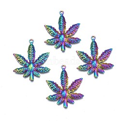 Ion Plating(IP) 304 Stainless Steel Pendants, Cadmium Free & Nickel Free & Lead Free, Pot Leaf/Hemp Leaf Shape, Rainbow Color, 35.5x30x3.5mm, Hole: 1.8mm(STAS-S119-103)