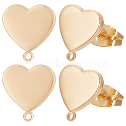 14Pcs Ion Plating(IP) 304 Stainless Steel Heart Stud Earring Findings, with Horizontal Loops & Ear Nuts/Earring Backs, Golden, 12x12mm, Hole: 1mm, Pin: 0.7mm(STAS-BBC0002-39)