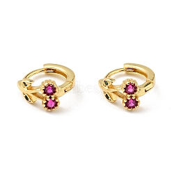 Deep Pink Cubic Zirconia Cherry Hoop Earrings, Rack Plating Brass Jewelry for Women, Cadmium Free & Nickel Free & Lead Free, Real 18K Gold Plated, 11x12x2mm, Pin: 0.8mm(EJEW-C028-02G)