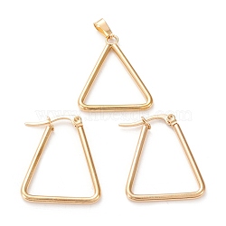 304 Stainless Steel Jewelry Sets, Hoop Earrings and Pendants, Triangle, Golden, Hoop Earrings: 27x22x2mm, Pin: 0.6x1mm, Pendant: 26.5x22x2mm, Hole: 6x3mm(SJEW-G077-26G)