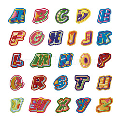 Sew on Computerized Embroidery Polyester Clothing Patches, Appliques, Alphabet, Mixed Color, 30.5~42x19.5~45.5x1.5mm, 26pcs/set(CW-TAC0001-16)