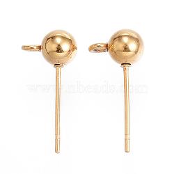304 Stainless Steel Stud Earring Findings, with Loop, Real 24K Gold Plated, 17x8x5mm, Hole: 2mm(STAS-P099-04G)