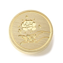 Wax Seal Brass Stamp Heads, Gesture Series, Golden, Flower, 25.5x14mm, Hole: 7mm(AJEW-D301-01G-08)