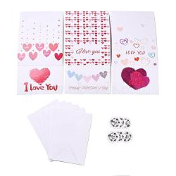 Rectangle Paper Greeting Cards, with Rectangle Envelope and Flat Round Self Adhesive Paper Stickers, Valentine's Day Wedding Birthday Invitation Card, Heart Pattern, 198x149x0.3mm(DIY-F096-01)