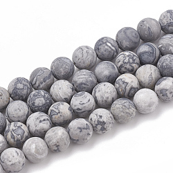 Natural Map Stone/Picasso Stone/Picasso Jasper Beads Strands, Frosted, Round, 4mm, Hole: 1mm, about 96pcs/strand, 15.5 inch(G-T106-220)