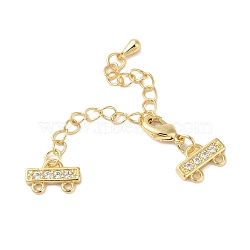 Brass Micro Pave Cubic Zirconia Chain Extender, Necklace Layering Clasps, Long-Lasting Plated, Lead Free & Cadmium Free, Real 18K Gold Plated, Ends: 7x11x2mm, Hole: 1mm, Clasp: 10x5x3mm(KK-L216-004C-G)