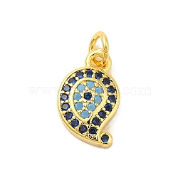 Real 18K Gold Plated Rack Plating Brass Micro Pave Cubic Zirconia Pendants Charms, Long-Lasting Plated, Lead Free & Cadmium Free, Teardrop, 11x7x2.5mm, Hole: 3mm(KK-S396-01H)