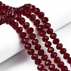 Glass Beads Strands, Faceted, Rondelle, Dark Red, 10x8mm, Hole: 1mm, about 65~66pcs/strand, 20.8~21.2 inch(53~54cm)(EGLA-A034-T10mm-D32)