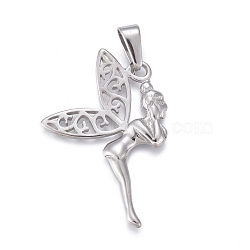 Non-Tarnish 304 Stainless Steel Pendants, Fairy, Stainless Steel Color, 40x31x3mm, Hole: 4.5x9.5mm(X-STAS-F252-33P)