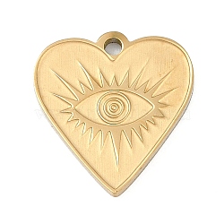 304 Stainless Steel Charms, Heart with Eye Charm, Ion Plating(IP), Real 18K Gold Plated, 17x16x1.5mm, Hole: 1.6mm(STAS-I325-136I-G)