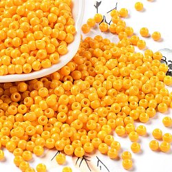 Baking Paint Glass Seed Beads, Round, Orange, 4x3mm, Hole: 1.2mm, about 7650pcs/pound(SEED-H002-I-A511)