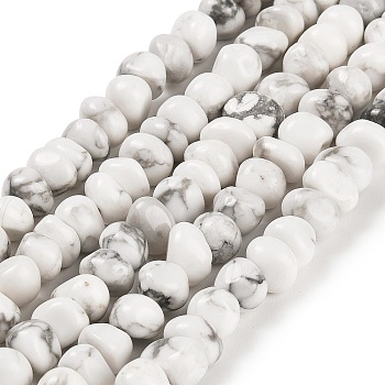 Natural Howlite Beads Strands, Nuggets, Tumbled Stone, 4~9x8~11.5x7~10mm, Hole: 1mm, about 54~58pcs/strand, 15.12~15.35 inch(38.4~39cm)