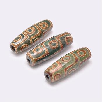 Tibetan Style 9-Eye dZi Beads , Natural Agate Beads, Dyed & Heated, Rice, Olive Drab, 29~30x9~11mm, Hole: 2.5~3mm