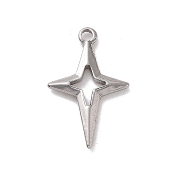 304 Stainless Steel Pendants, Star, Stainless Steel Color, 27.5x17x2.5mm, Hole: 2.2mm