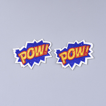 Computerized Embroidery Cloth Iron on/Sew on Patches, Appliques, Costume Accessories, Word POW, Colorful, 36x50x1.5mm