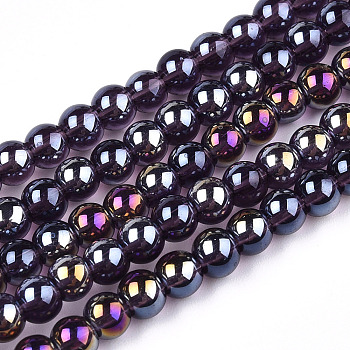 Electroplate Transparent Glass Beads Strands, AB Color Plated, Round, Purple, 4~4.5mm, Hole: 0.8mm, about 97~99pcs/strand, 14.76 inch~14.96 inch(37.5~38cm)