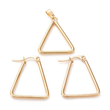 304 Stainless Steel Jewelry Sets, Hoop Earrings and Pendants, Triangle, Golden, Hoop Earrings: 27x22x2mm, Pin: 0.6x1mm, Pendant: 26.5x22x2mm, Hole: 6x3mm
